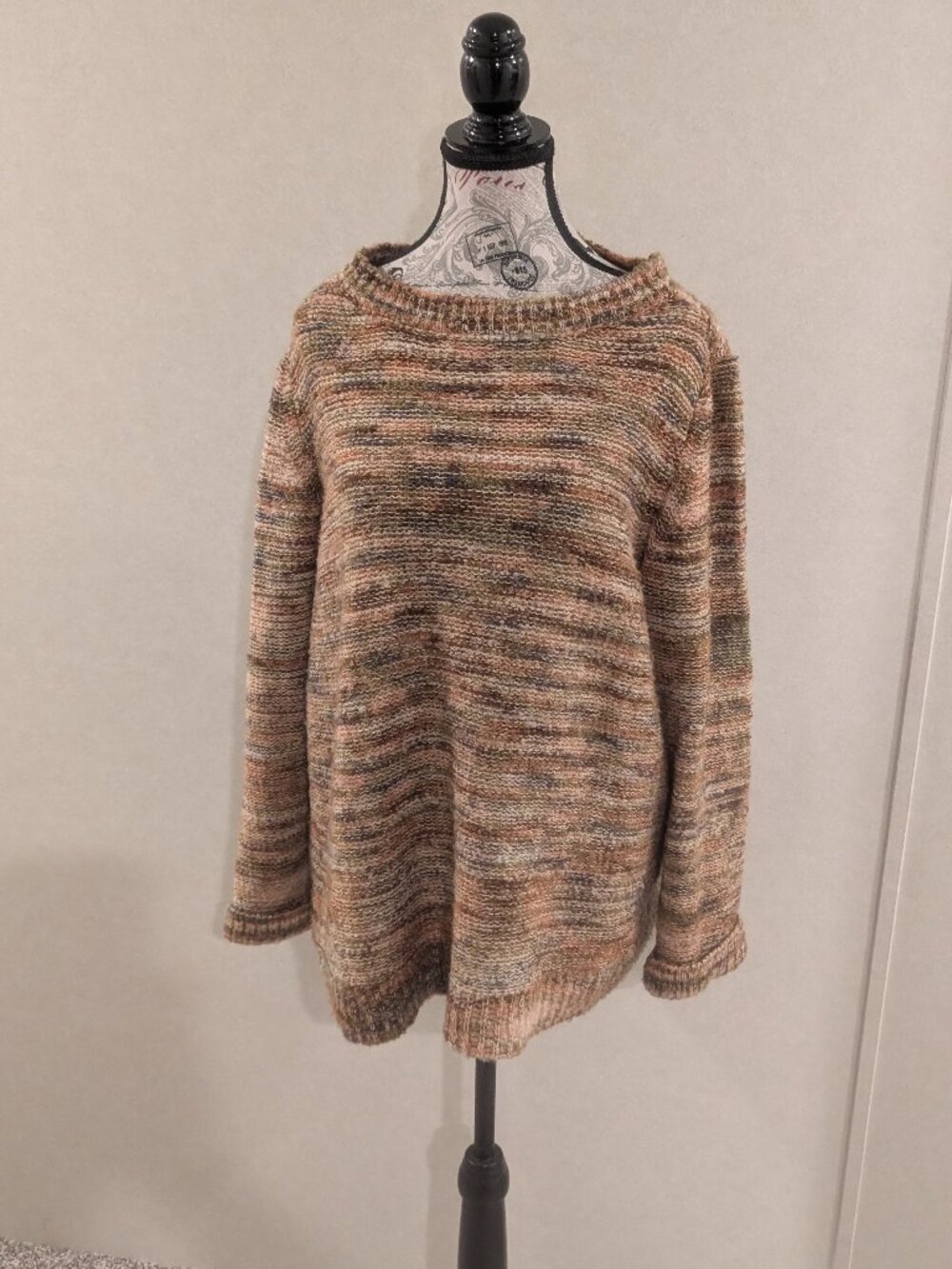 Peyton Primrose Space Dyed Knit Sweater 1X Plus Multicolor Chunky Crewneck